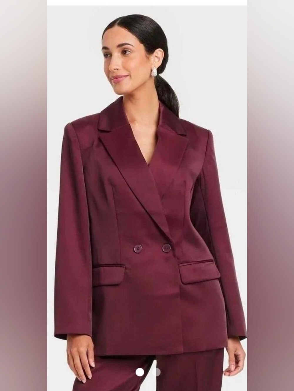 A New Day Women's Double-Breasted Satin Blazer Jacket - Burgundy